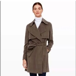 Club Monaco Lindy Flowy Trench in Olive Green XS extra small with belt tie